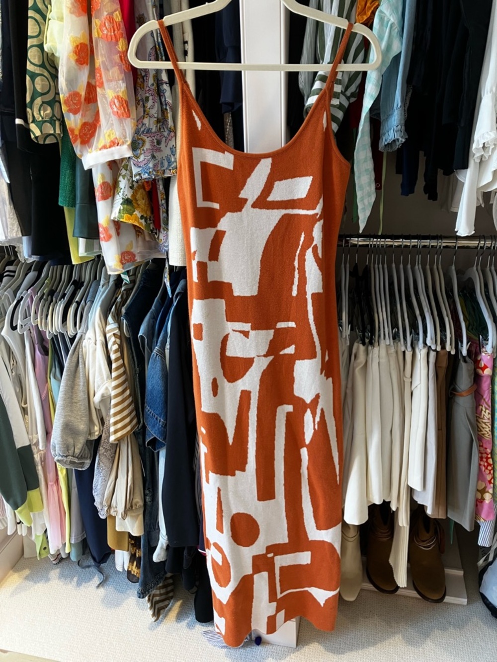 Rust & White Abstract Slip Dress